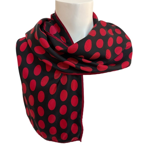 Striking Polka Dot Silk Scarf – Echo – Black & Red – 100% Silk - Picture 1 of 8